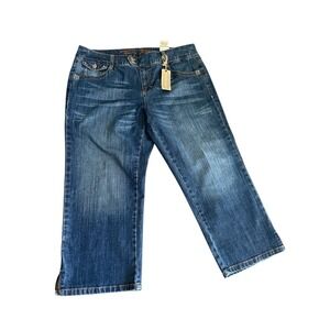 Tommy Hilfiger American Spirit Crop Jeans Missy 14 Y2K Distress Button Coin Pock